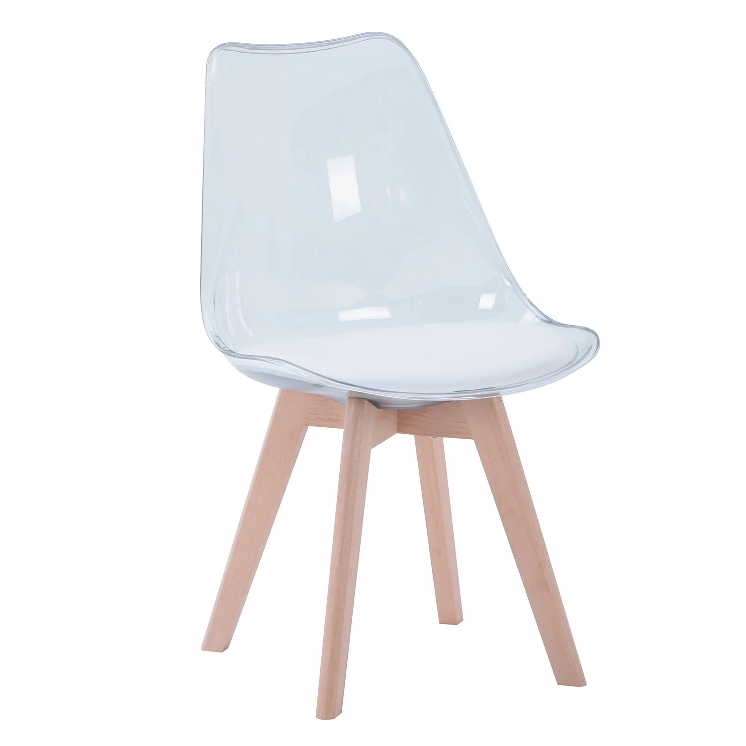 EGOONM-Juego de sillas de comedor transparentes, asientos con patas de madera, almohadillas de PU, para cocina, dormitorio, sala de estar, muebles
