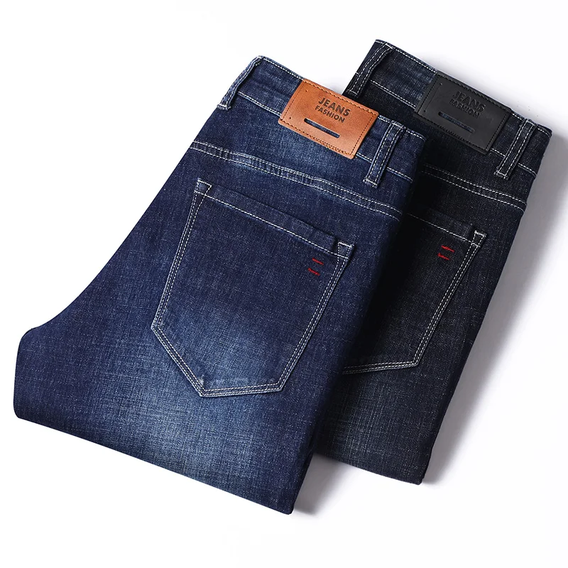 Осень зима новые мужские Стрейчевые джинсы деловые Повседневные Классические Стильные модные джинсовые брюки мужские черные синие