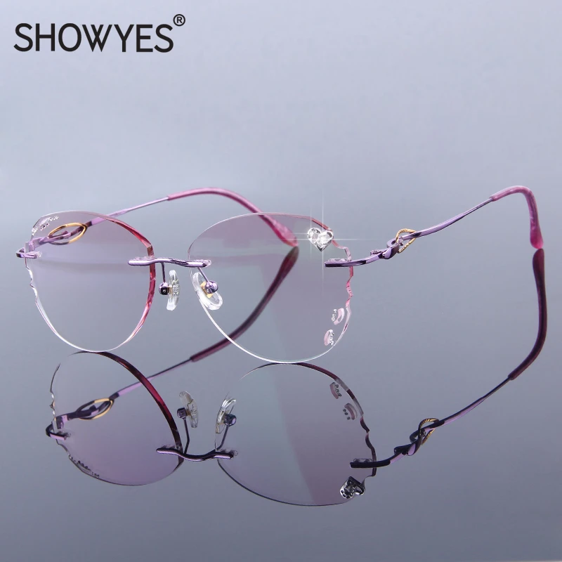 Gafas graduadas al aire de moda para mujer, montura de Metal morado, gafas gran tamaño, decoración de forma de corazón, 813 diamantes de imitación| | - AliExpress
