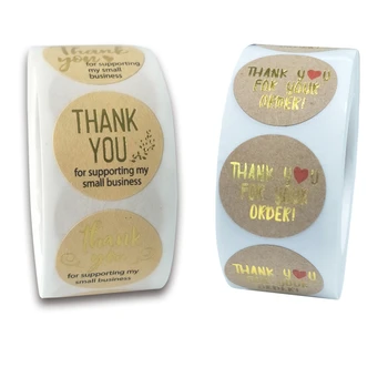 

500pcs Paper Gold Thank you stickers for your order Floral Label Sticker for Food Box Card Business Packaging Seal Stickers