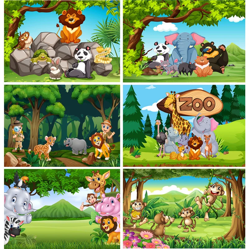 

SHENGYONGBAO Vinyl Cusrtom Photography Backdrops Cartoon Animals Zoo Kids Baby Birthday Theme Photo Studio Backgrounds YAXU-203