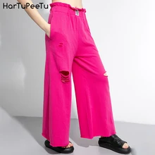 Rose Red Cotton Linen Pants Women Wide Leg Long Trouser with Laciness Elastic Waist Plus Size Loose Casual 4 Colours 2020 Summer Rose Red Cotton Linen Pants Women Wide Leg Long Trouser with Laciness Elastic Waist Plus Size Loose Casual 4 Colours 2020 Summer