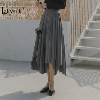 

Casual Pleated Skirts Simple Solid Color Empire Slim Femalekirts Fashion Irregular Big Swing Long Skirt 2020 Korean Spring New