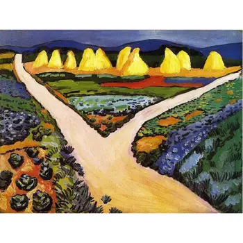 

3 Hand Painted Art Paintings by College Teachers - Vegetable Fields August Macke Abstract landscape - Oil Painting on Canvas