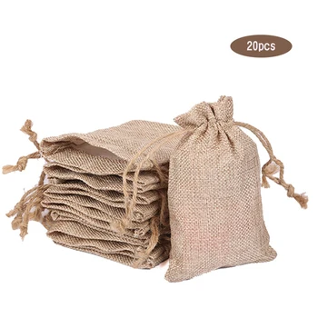 

20Pcs/lot 10x14cm Linen Drawstring Natural Burlap Bag Jute Gift Bags Jewelry Packaging Wedding Bags Jewelry Pouches