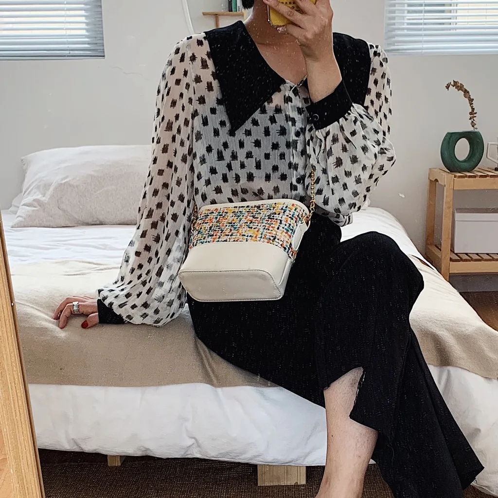 Women Messenger Bag Retro Leather Wool Zipper Shell Bag Patchwork Crossbody Bag Chain Female Shoulder Bags Bolsa Feminina