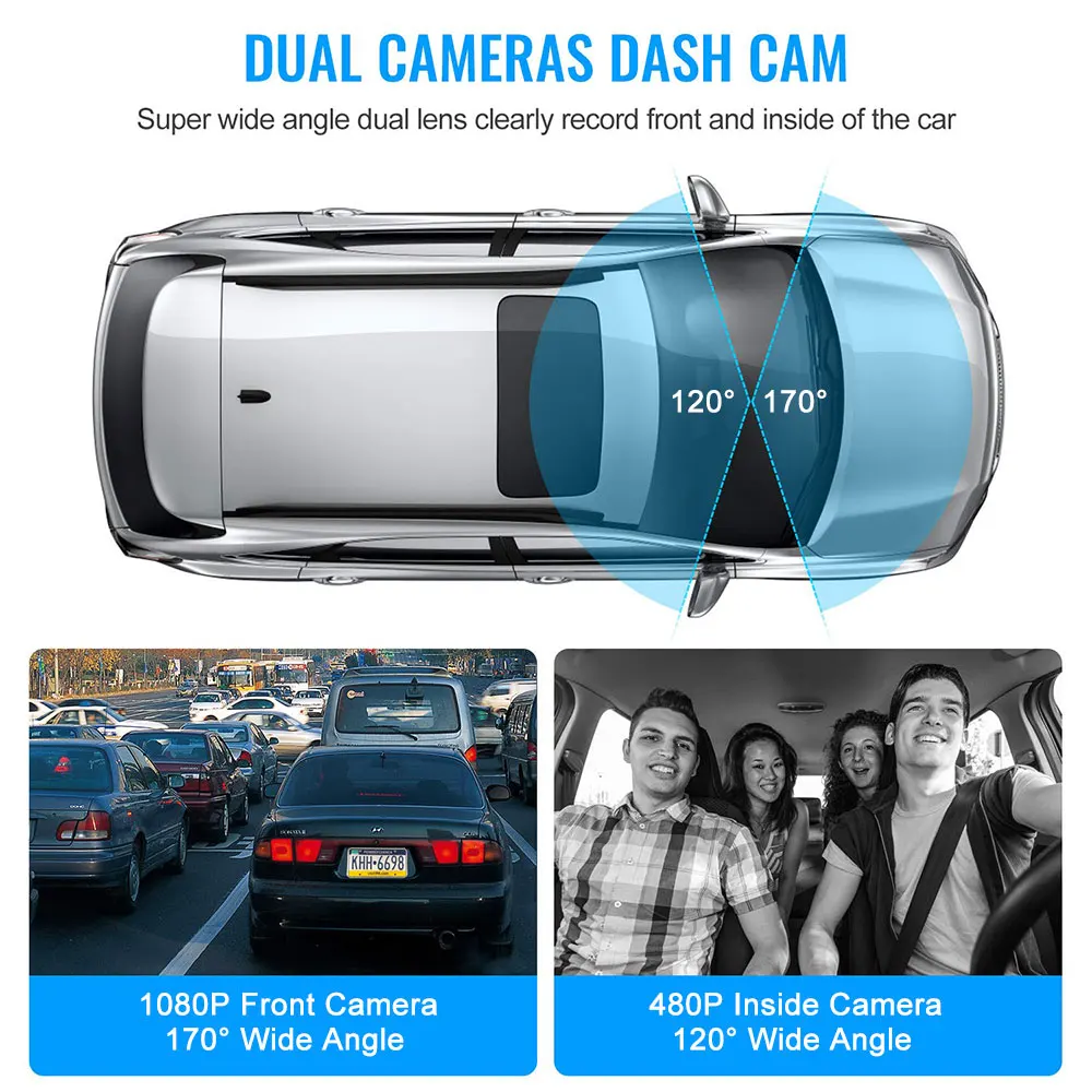 Comprar Dash Cam 4,0 pulgadas 3 Cámara 3 vías lente coche DVR Video grabadora HD doble lente DVR con cámara de visión trasera coche Auto registrador Dvrs