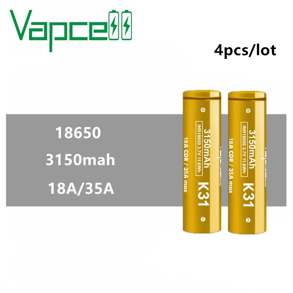 4pcs Vapcell K31 18650 battery 3150mah 18A/35A rechargeable batteries 3.7V Li Ion Battery Replace HG2/30Q/VTC6 For Pack | Электроника