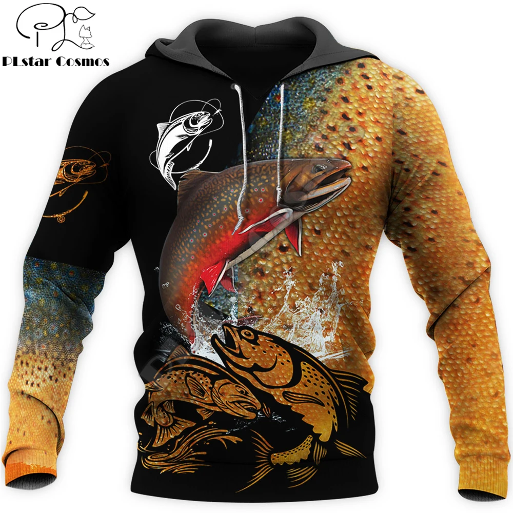 Beautiful Trout Fishing 3D All Over Printed Men Hoodie Autumn and winter Unisex Sweatshirt Zip Pullover Casual Streetwear KJ446