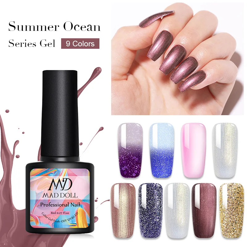 MAD DOLL 8 мл Цветной Гель-лак для ногтей Летняя серия Ocean Soak Off УФ светодиодный
