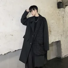 Мужская Японская уличная винтажная модная Готическая Шикарная ветровка, пальто, верхняя одежда, мужская темно-черная длинная куртка