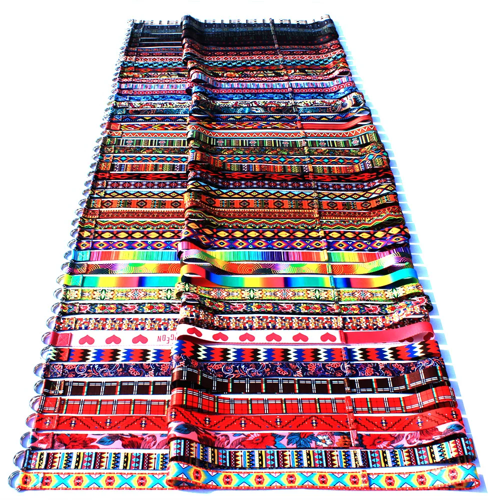 Colored Printed Yoga Belts Cotton Adjustable Sport Exercise Gym Waist Leg Pull Durable Fitness D-Ring Yoga Stretching Strap