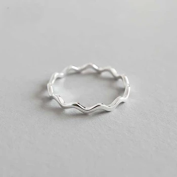 

Pure 100% 925 Sterling Silver Finger Rings for Girls Ladies Simple Thin Line Curve Wave Wild Smooth Ring Jewelry