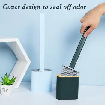

Silicone Toilet Brush Soft Bristle Wall-mounted Bathroom Toilet Brush Holder Set Clean Tool Durable ThermoPlastic Rubber