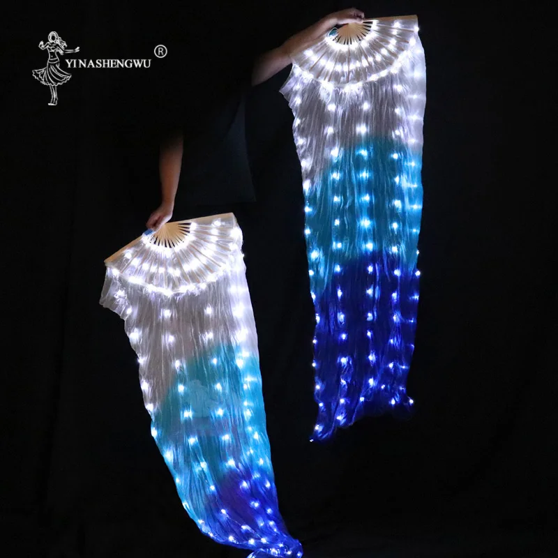  White Color LED Fan Bone More Led Belly Dance Performance Silk Fans Shining Rainbow LED Dance Fans  - 4000212017969