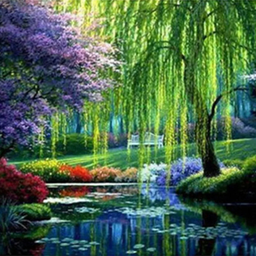 

Diamond Painting Weeping Willow Sunset Landscape Diamond Embroidery DIY Full Drilling Cross Stitch Birthday Present Home Decor