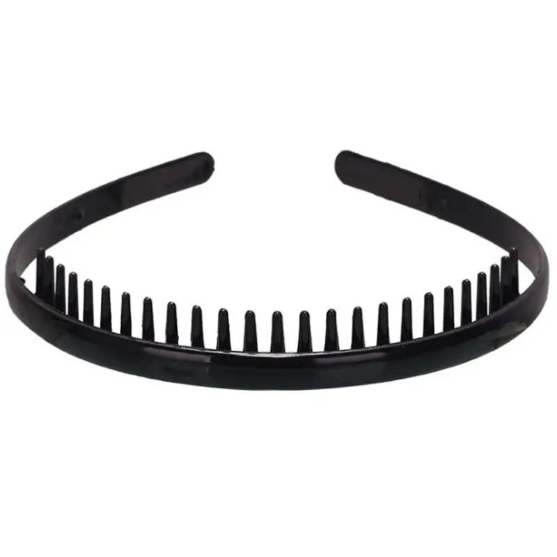 

8mm Plastic Plain Headband with Non-Slip Teeth Comb Shiny Black DIY Hair Hoop U4LF