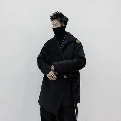 Новинка свободное черное шерстяное пальто Yamamoto в стиле Темного оттенка модный мужской свитер японском