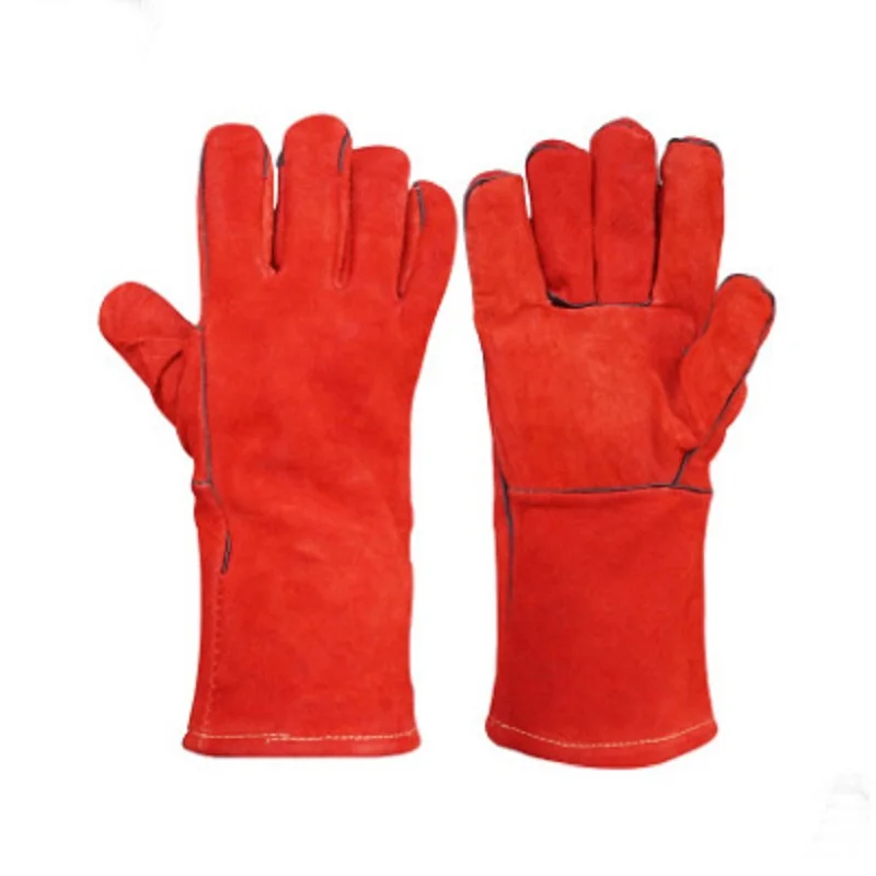 Рабочие перчатки из воловьей кожи мужские рабочие сварочные перчатки защитные садовые спортивные мото износостойкие перчатки - Цвет: Красный
