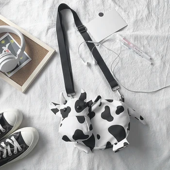 

Cartoon Cow Print Crossbody Bag Women Oxford Cloth Cute Doll Shoulder Pouch Fashion Shopping Bag Design 2020 For Women