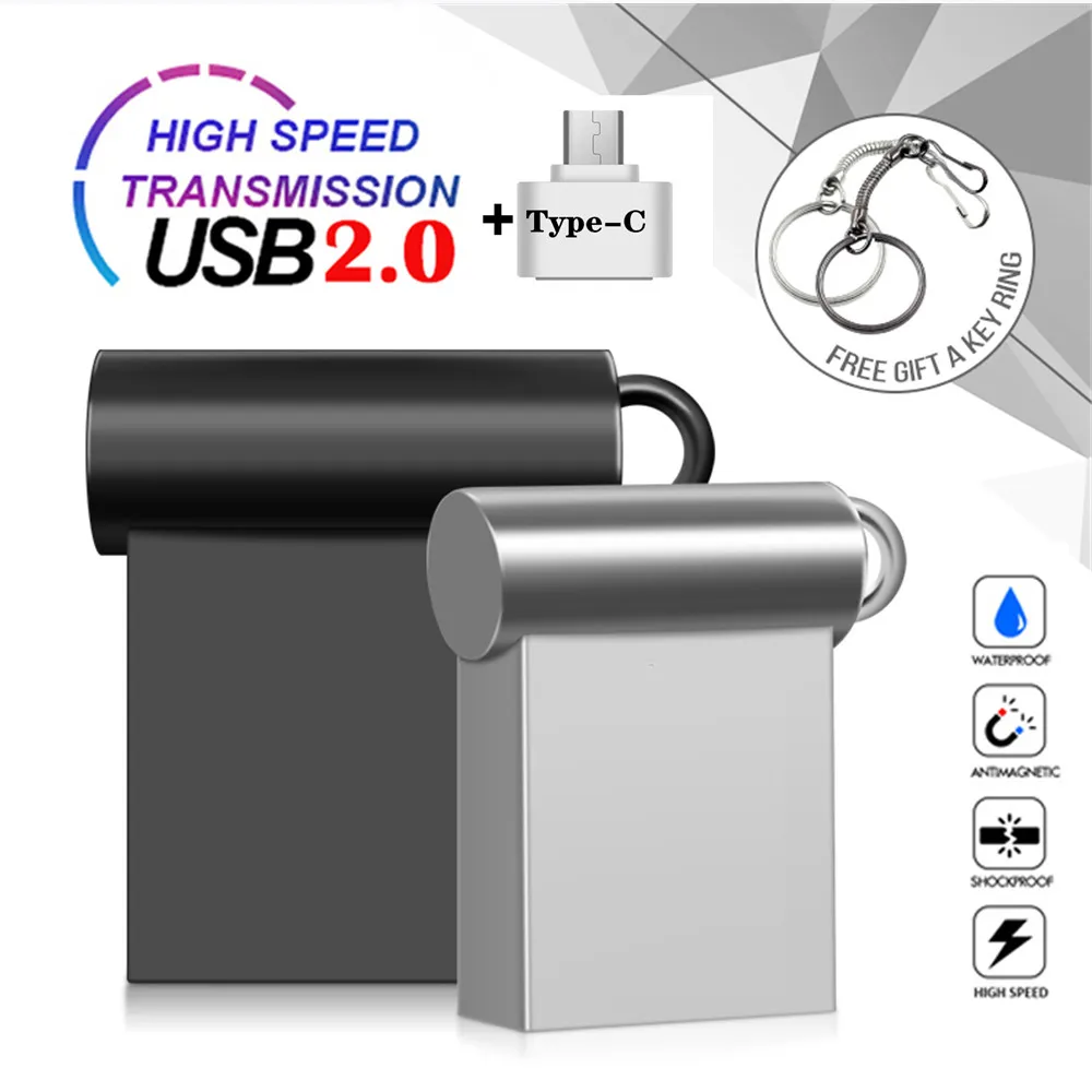 

Super Mini Metal Pen Drive Ring Type-C Usb Flash Drive 32GB Flash Memory Card Waterproof Gray Pendrive 64GB 16G 8G 4GB Usb Stick