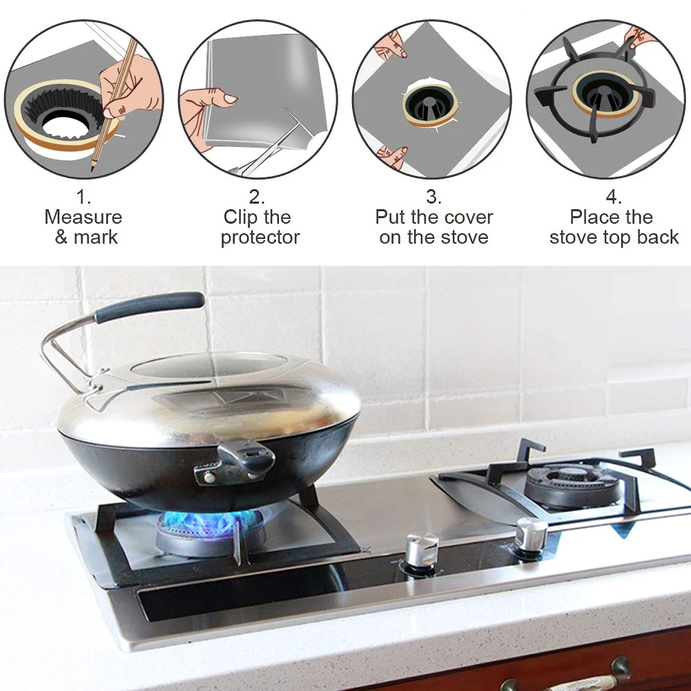 

4/6/8Pcs Gas Stove Protectors Reusable Gas Stove Burner Cover Liner Mat Fire Protection Trivets Kitchen Specialty Tools