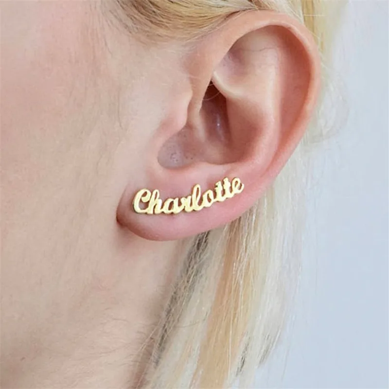 Stainless Steel Gold Stud Earrings Aretes De Mujer Custom Name Personalized Earrings for Women Bridesmaid Oorbellen Voor Vrouwen