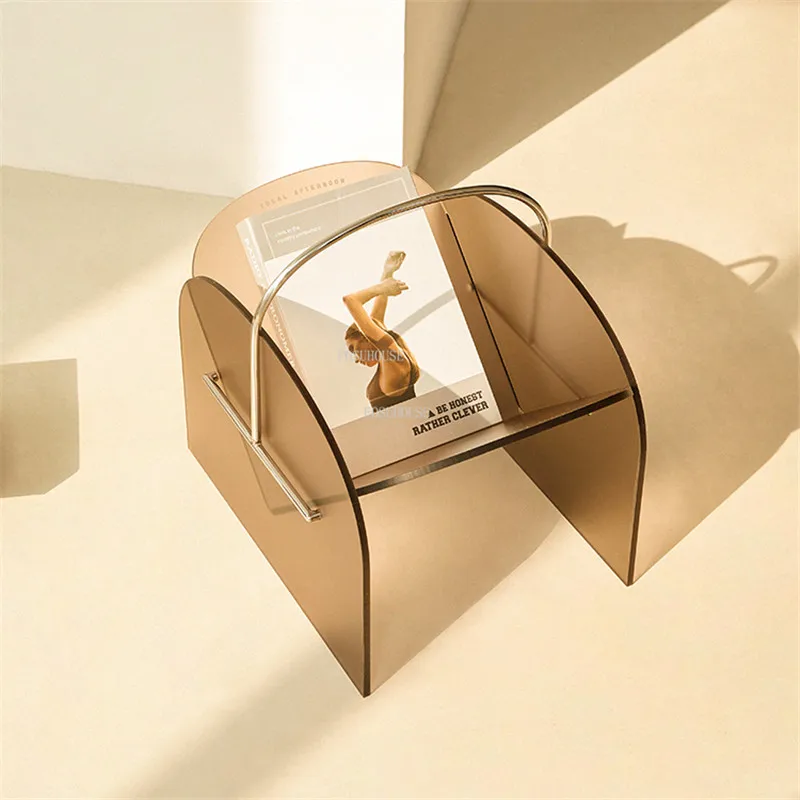 Nordic Magazine Rack Minimalist Original Designer Transparent Acrylic Storage Newspaper Shelf Ins Plastic Floor Magazine Racks