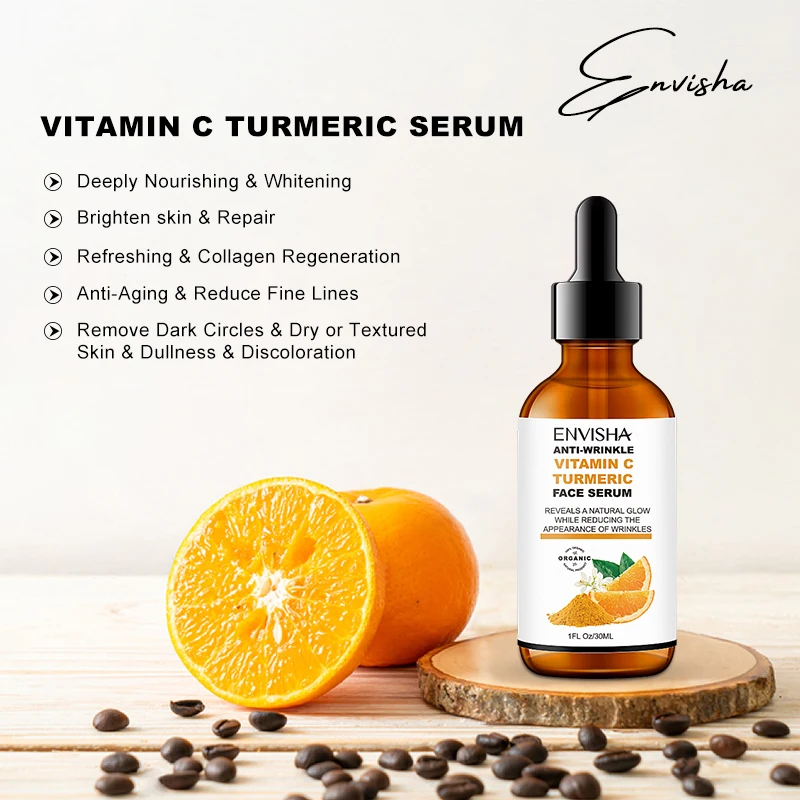 Vitamin C Turmeric Serum Facial Whitening Anti Aging Wrinkle Moisturizing Essence Face Korean Cosmetics Skin Care Shrink Pores 3