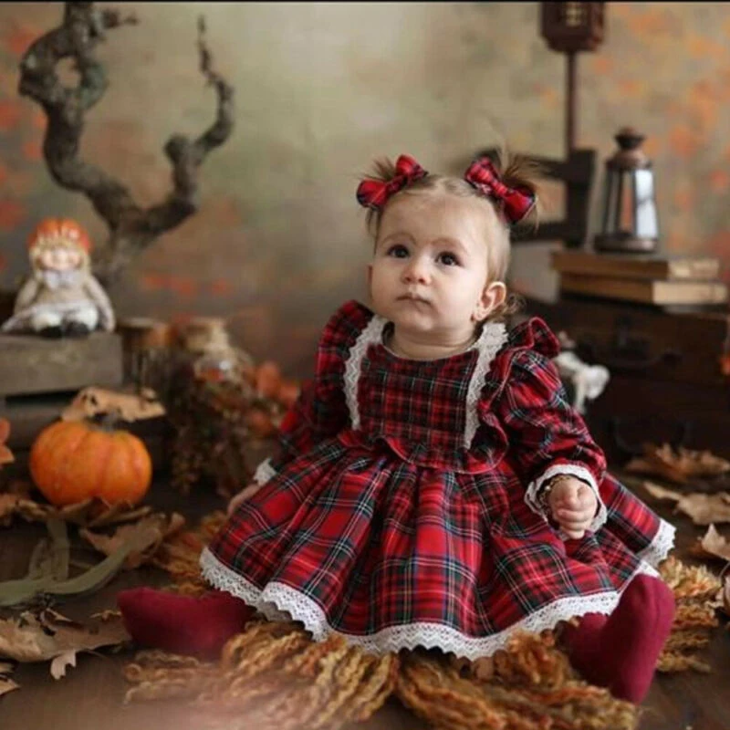 Christmas Girls Dress Toddler Baby Kid Girls Lace Ruffles Tutu Party Dress Plaid Xmas Costumes 1-6Y Children Clothes girls dress,kids clothes