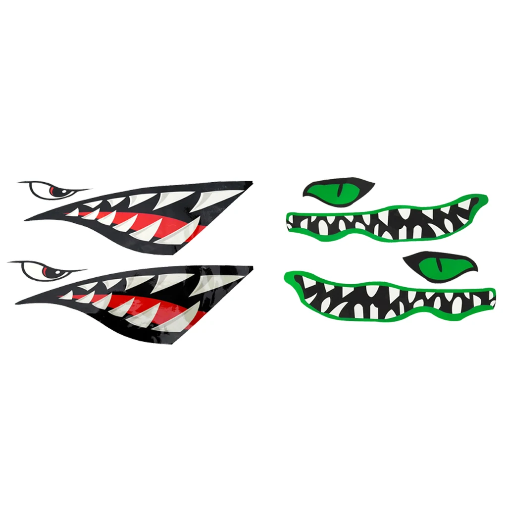 Kayak Canoe Graphics Vinyl Decal Stickers - 2x Shark+ 2x River Monster Mouth