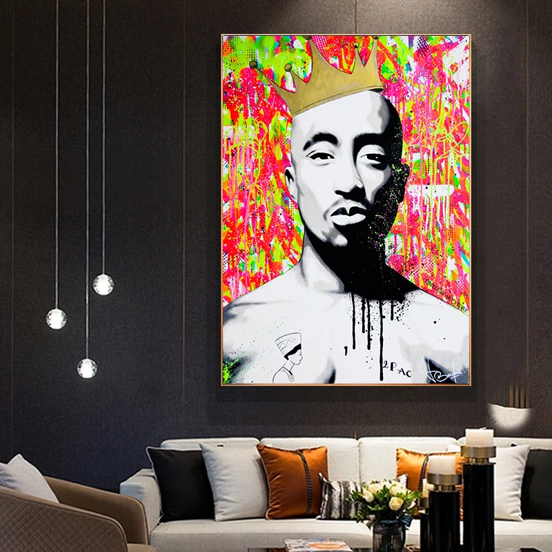 Портрет граффити большой и Тупак холст картины плакаты принты 2Pac Хип хоп рэппер стены искусства фотографии
