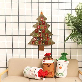 

1pc Diy Applique Christmas Advent Calendars Large Felt Fabric Christmas Tree Calendar With Pockets Xmas New Year Home Decoration