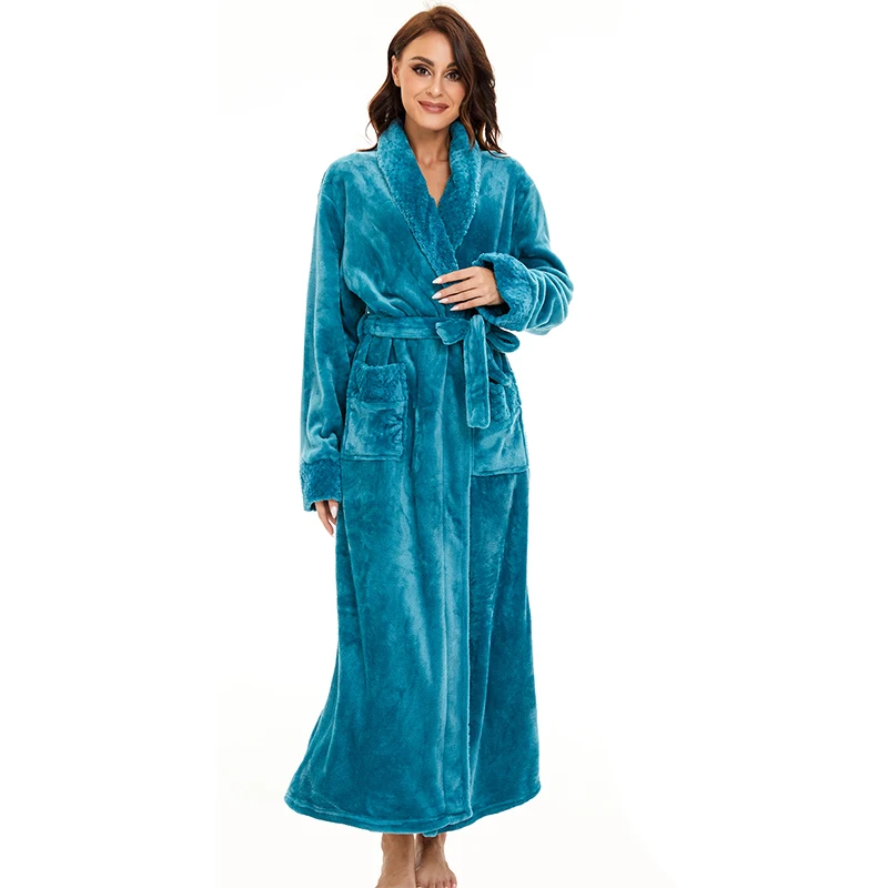 Mens Womens Winter Warm Robes Fluffy Fleece Dressing Gown Long Sleepwear Lounge Housecoat Fuzzy Bathrobe for Hotel and Spa | Женская
