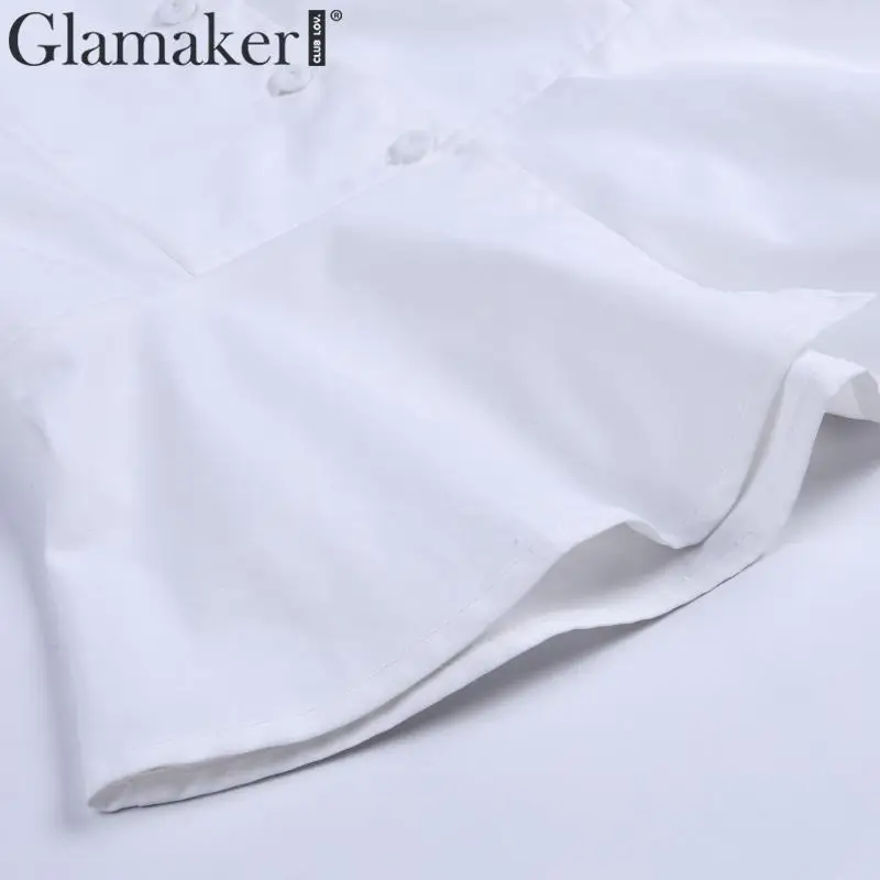 Glamaker, винтажная Женская белая блузка с v-образным вырезом, на пуговицах, с длинным рукавом-фонариком, элегантная женская блузка на осень и зиму, вечерние, Клубные, сексуальные блузки
