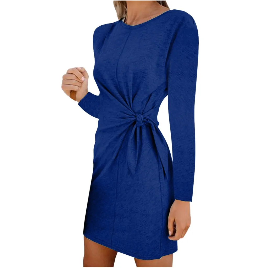 B Платье Женское vestidos на Хэллоуин S-2XL de noche vestidos de платье Летнее женское с круглым вырезом однотонное платье с длинными рукавами с принтом Z4 - Цвет: B
