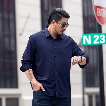

Autumn Big Size Length Sleeve Shirt Men Leisure Loose Backing Shirt Plus Fat plus Fat Man Fat Shirt Spuer