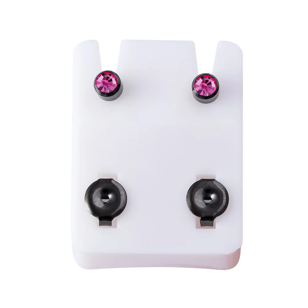 Black Rainbow Steel Birthstone CZ Ear Studs - Tragus Cartilage Piercing Jewelry (Set of 2)