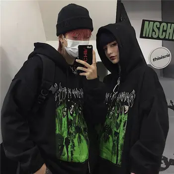 

NiceMix Harajuku Casual Loose Female Fleece Hoodies Dark Letter Character Women Fleece Hooded Sweatshirts Autumn Lady Fleece Top