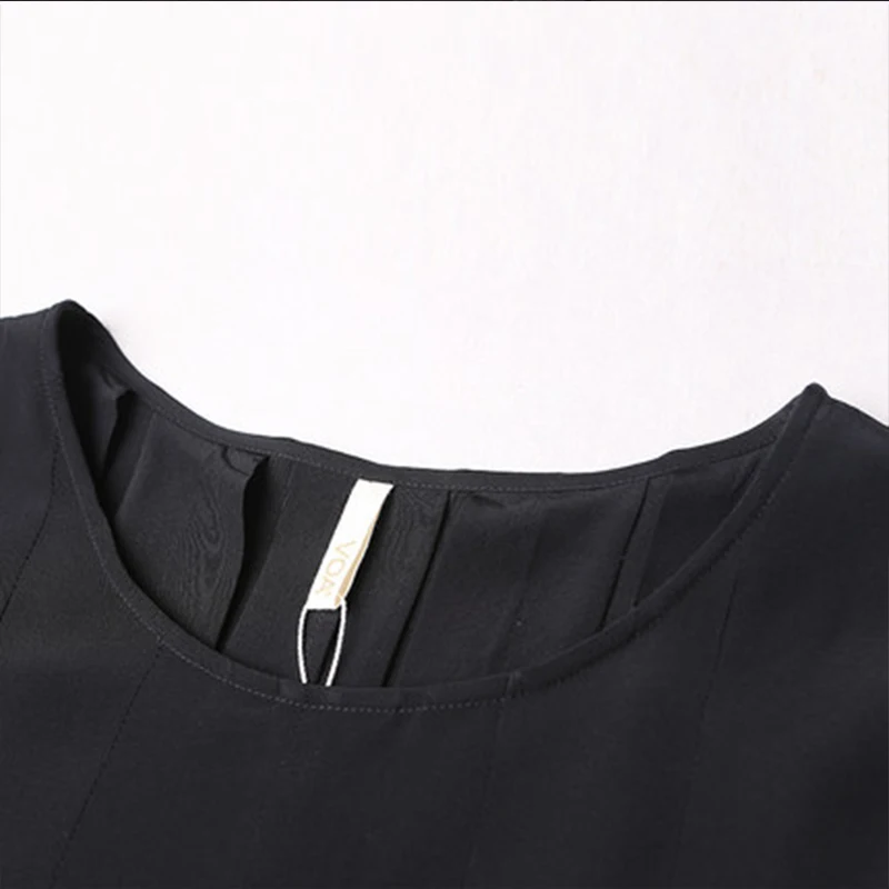 VOA размера плюс шелковое платье трапециевидной формы с вышивкой Женские вечерние летние платья с длинным рукавом черная sukienki одежда A7521