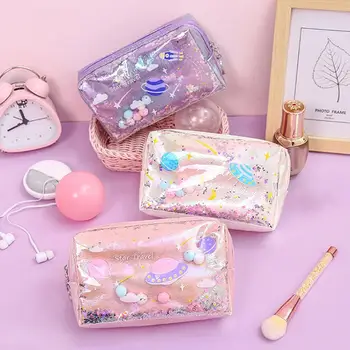 

Laser Pencil Case Leather Pen Box Makeup Bag For Girls Escolar Gift Material Para Estuches School El Colegio Supplies Trave F5F0