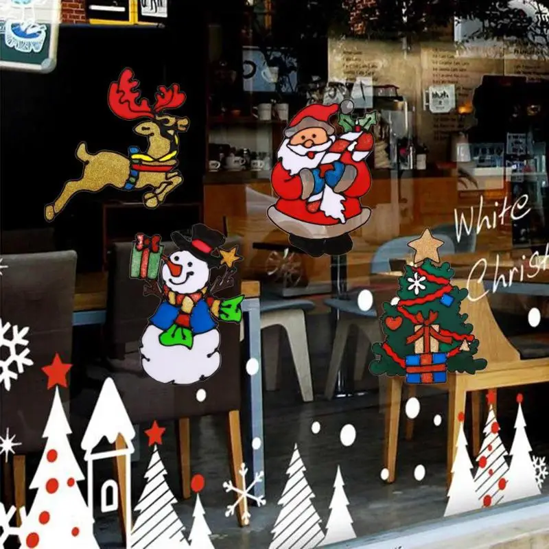 Новогодняя силиконовая стеклянная наклейка Navidad, большие оконные стеклянные двери, Рождественские декоративные наклейки, инструменты для декора рождественской атмосферы