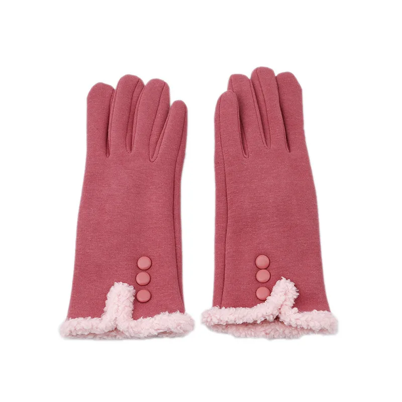 pink Модные женские зимние перчатки с плюшевой подкладкой, женские перчатки для девушек с сенсорным экраном, перчатки из овечьей шерсти - Цвет: pink