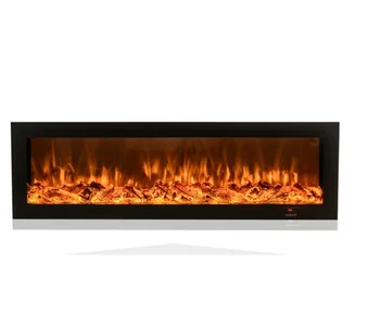

220V Electric LED Fireplace Insert with Wood Log Embers / 4 Flame Colors Change by Remote / 150x53(WxH) Glass Panel