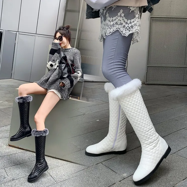 Top Quality 32~43 Fashion Winter Boots Women Plus Size Designer Snow Boots Luxury Knee Platform Heels Shoes Warm Fur Boot