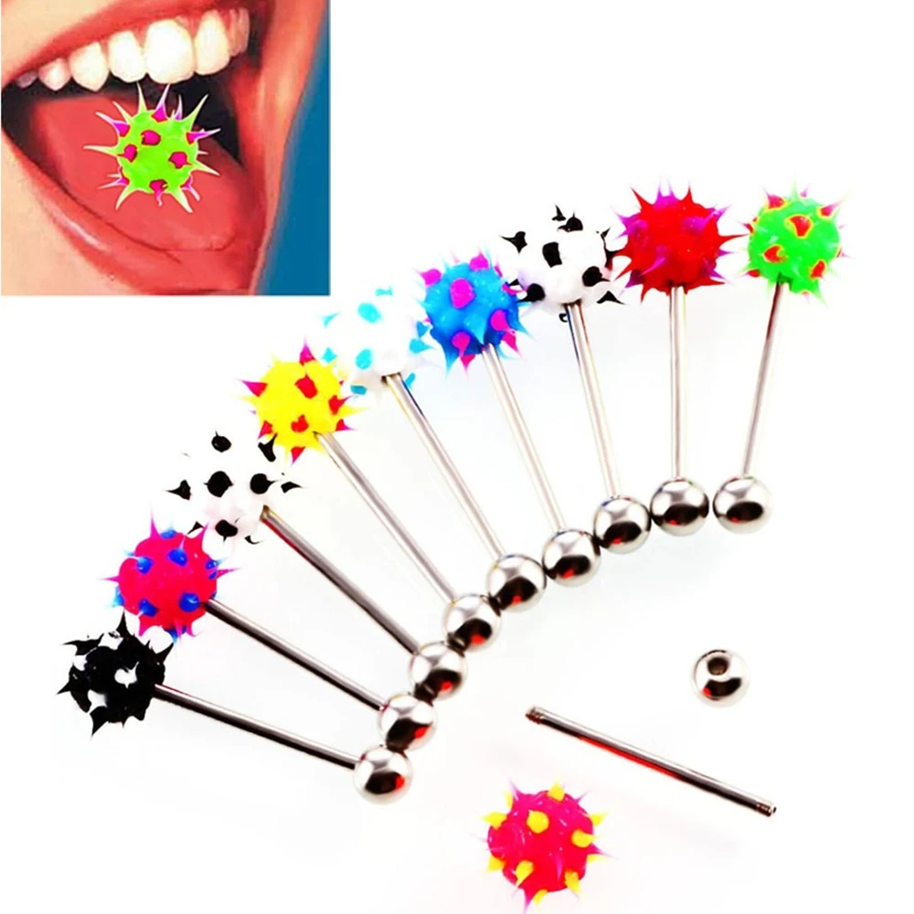 Tongue Rings Mixed Color Silicone Ball Tongue Piercing Barbell For Women Stainless Steel 5Pcs