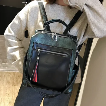 

2020 New Vintage Women's Backpacks Ladies High Quality Soft PU Leather Backpack Female Fashion Tassel Multifunction Shoulder bag