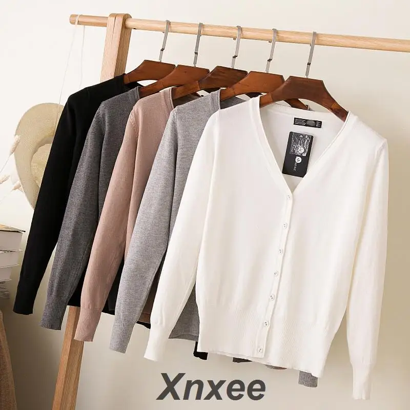 

Xnxee Solid Color Women Knitted Cardigan Coat Autumn Winter 2019 Casual V-Neck Long Sleeve Crochet Knit Sweater Coat Female Tops