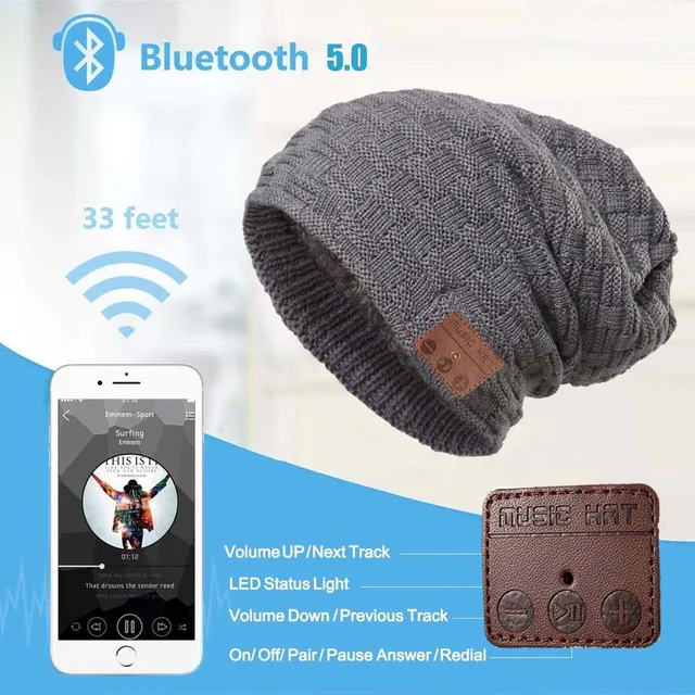 Unisex Bluetooth compatible Beanie 5 0 Smart Hat with Wireless Sport Headphones Knit Speaker Cap As