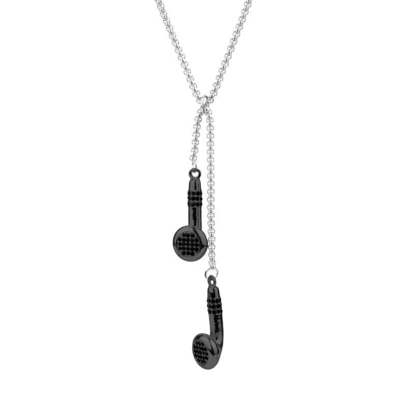 Микрофонная кристальная цепочка, ожерелье для наушников, музыкальная нота, Шарм в виде гитары, кулон, ожерелье в стиле хип-хоп, ювелирные изделия для мужчин и женщин, подарки - Metal Color: black